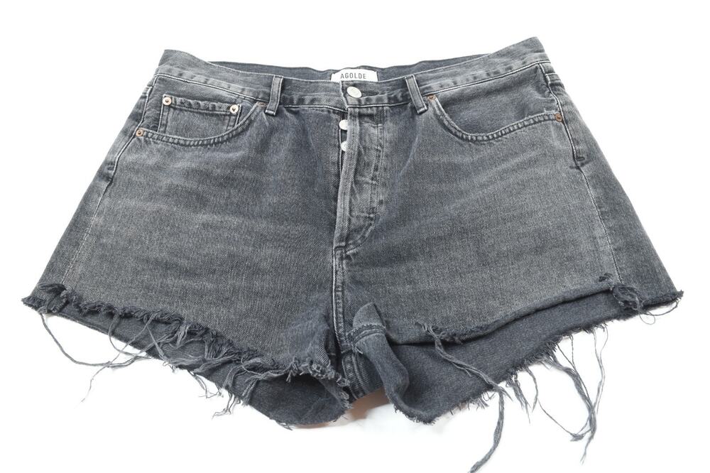 AGOLDE Parker Denim Shorts Womens 30 Black Cut-Off Button Fly High Rise Cotton
